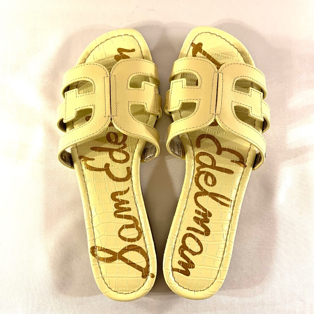 Sam Edelman Signature Bay Slide Flat Sandal Butter Soft Yellow Leather size 8.5
